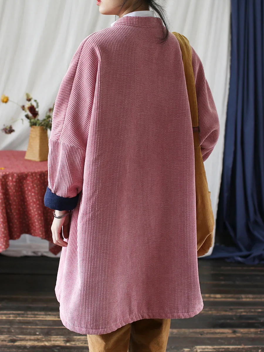 Women Winter Solid Croduroy Vintage Long Padded Coat