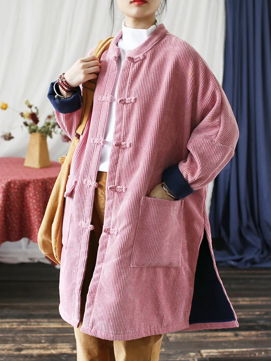 Women Winter Solid Croduroy Vintage Long Padded Coat