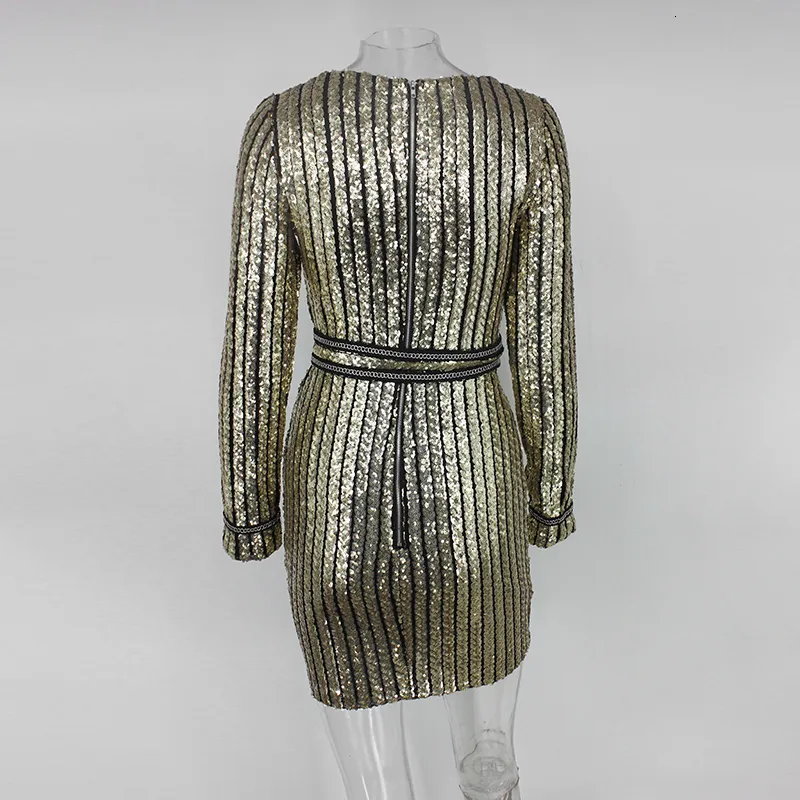 Women's Autumn Sequin O-Neck Sheath Mini Dress