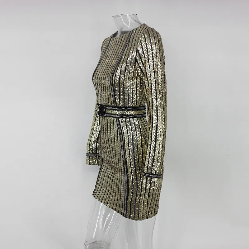 Women's Autumn Sequin O-Neck Sheath Mini Dress
