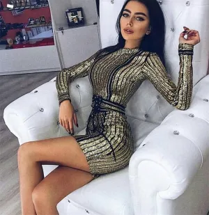 Women's Autumn Sequin O-Neck Sheath Mini Dress