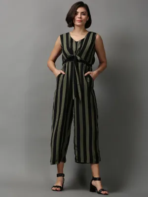 Women's Green Striped Jumpsuit