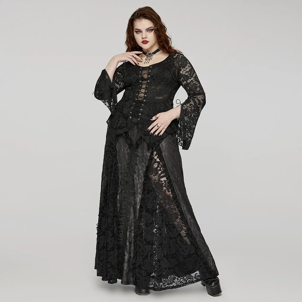 Women's Plus Size Gothic Irregular Lace-up Lace Top