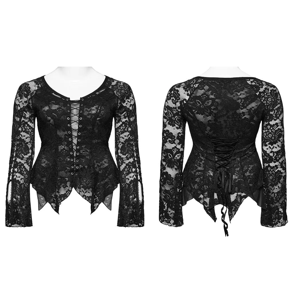 Women's Plus Size Gothic Irregular Lace-up Lace Top