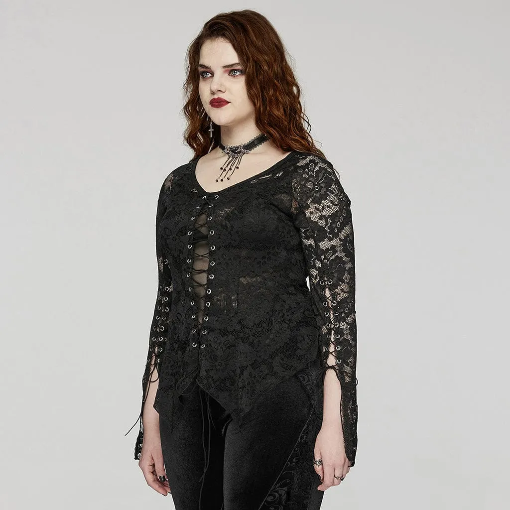 Women's Plus Size Gothic Irregular Lace-up Lace Top