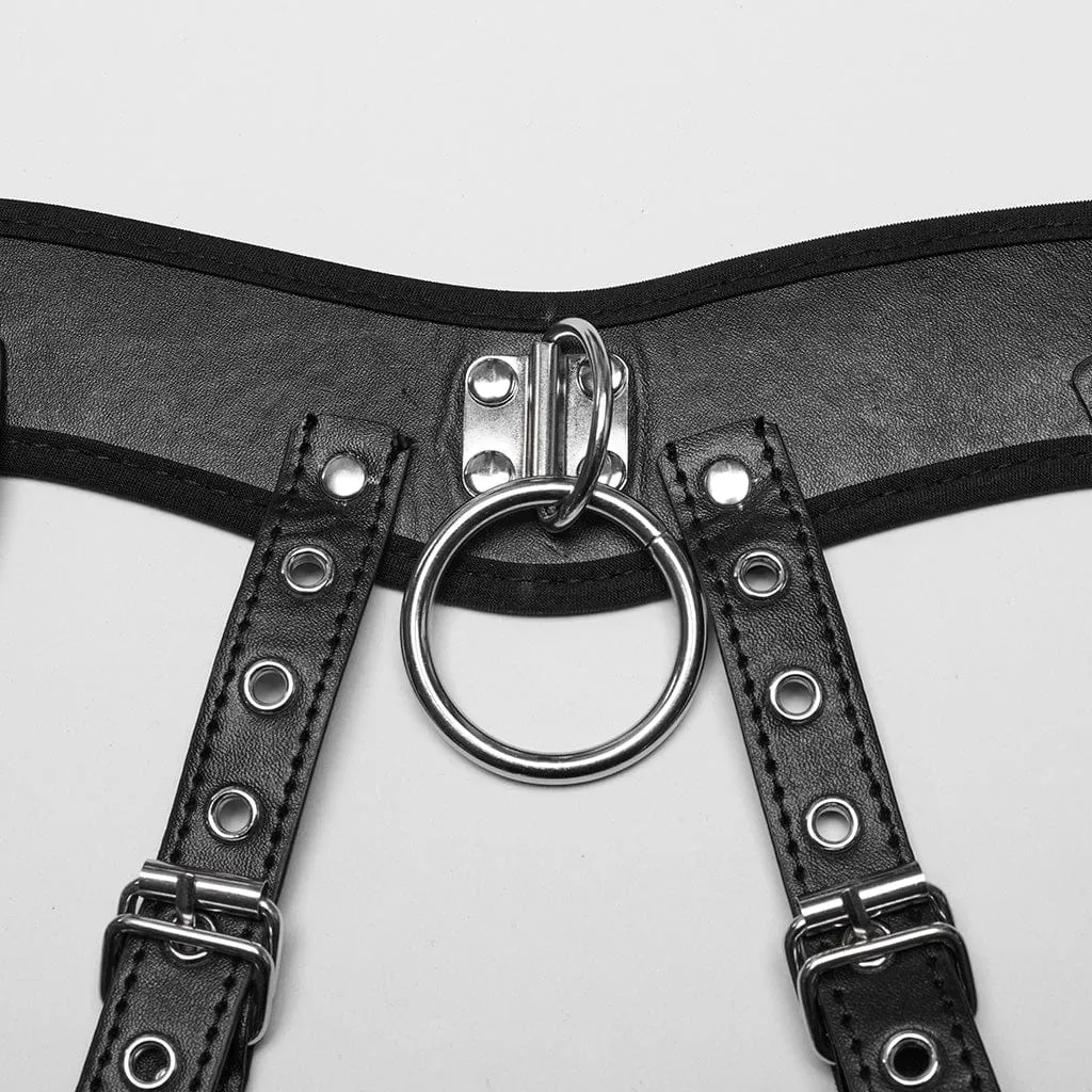Women's Punk Stand Collar Circular Faux Leather Harness