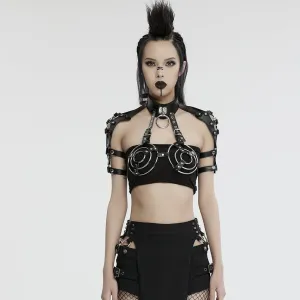 Women's Punk Stand Collar Circular Faux Leather Harness