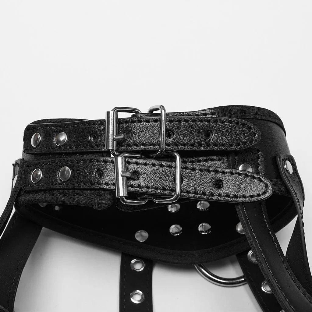 Women's Punk Stand Collar Circular Faux Leather Harness