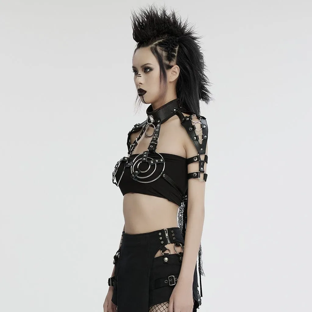 Women's Punk Stand Collar Circular Faux Leather Harness