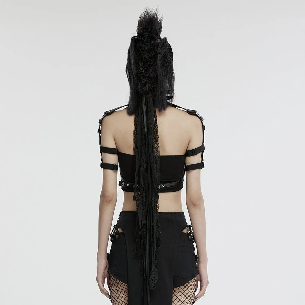 Women's Punk Stand Collar Circular Faux Leather Harness