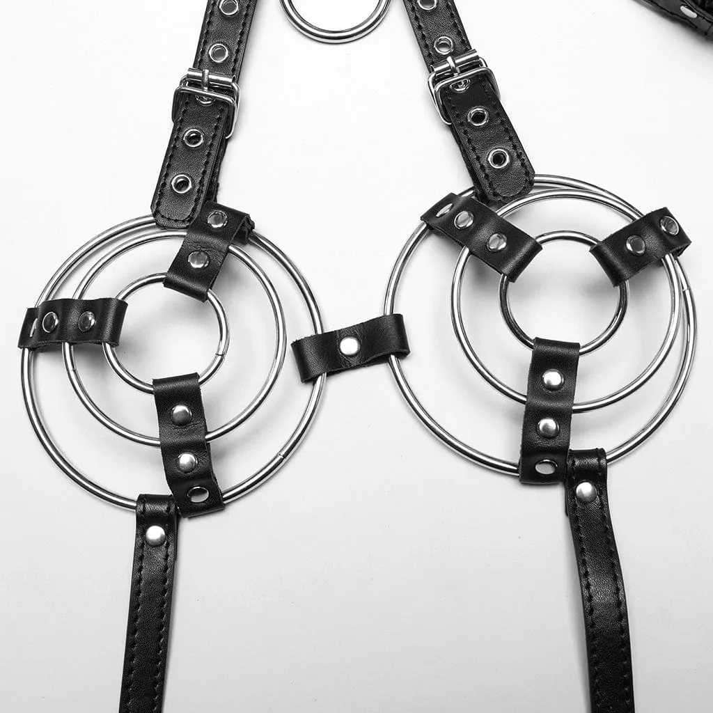 Women's Punk Stand Collar Circular Faux Leather Harness