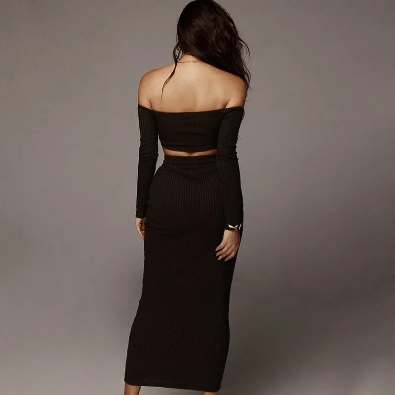 Women's Sheath Knitted Two-Piece Long Dress