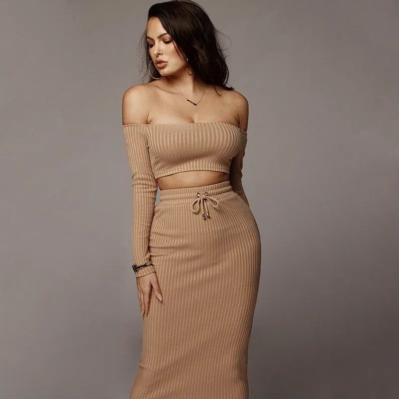 Women's Sheath Knitted Two-Piece Long Dress