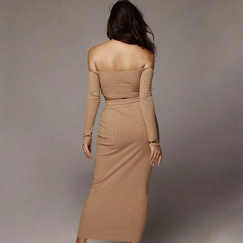 Women's Sheath Knitted Two-Piece Long Dress