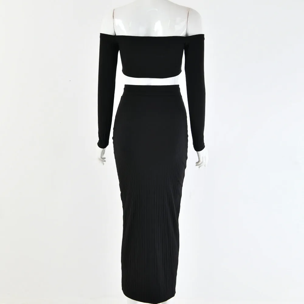 Women's Sheath Knitted Two-Piece Long Dress
