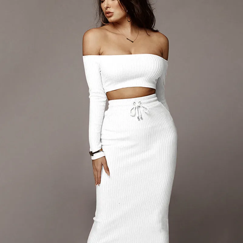 Women's Sheath Knitted Two-Piece Long Dress