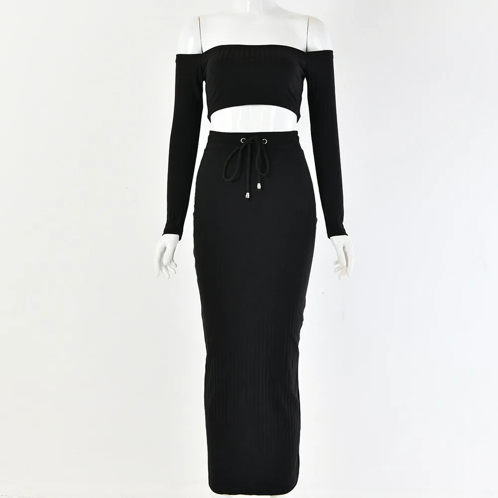 Women's Sheath Knitted Two-Piece Long Dress