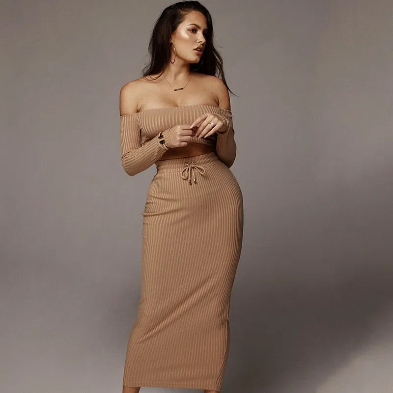 Women's Sheath Knitted Two-Piece Long Dress