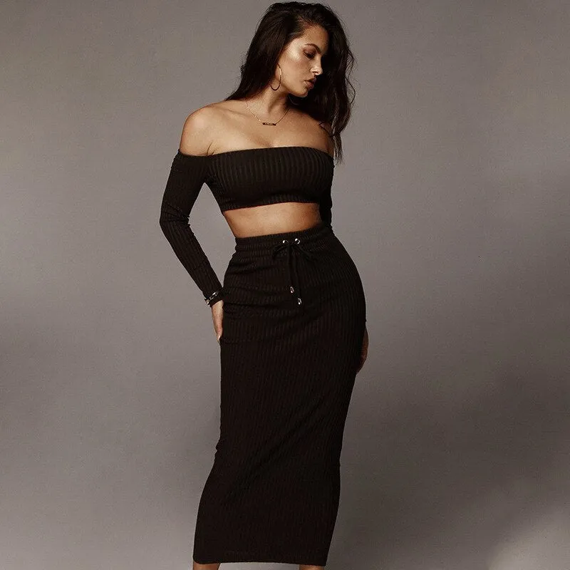 Women's Sheath Knitted Two-Piece Long Dress