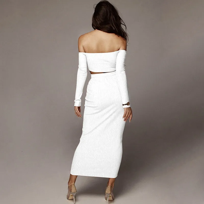 Women's Sheath Knitted Two-Piece Long Dress