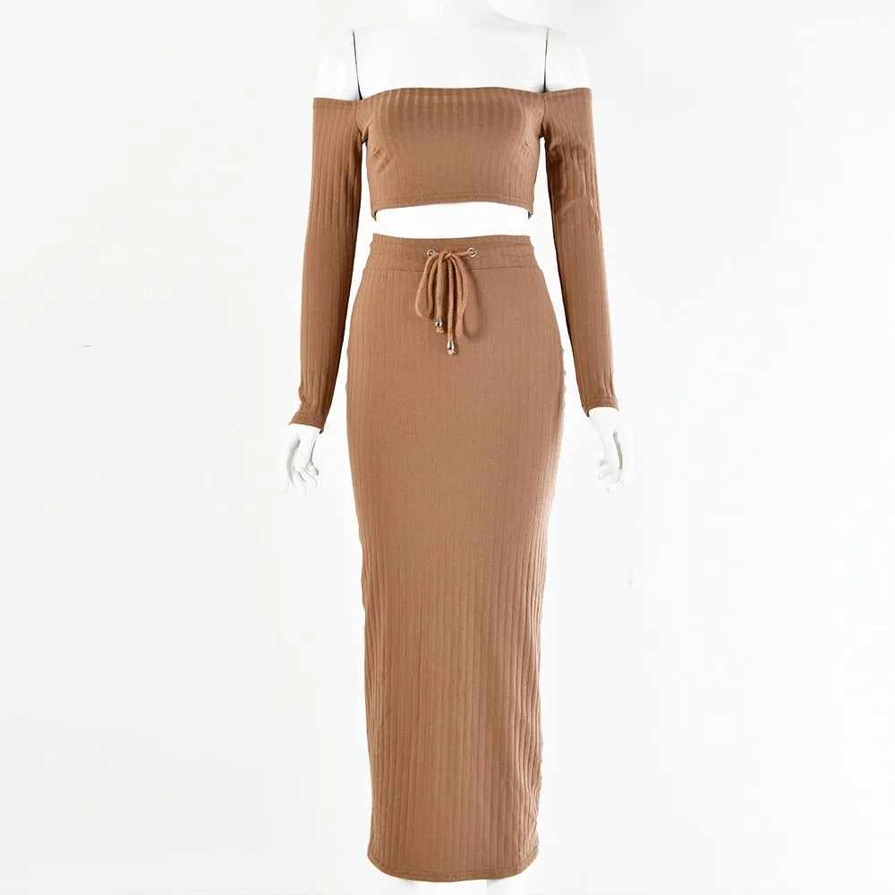 Women's Sheath Knitted Two-Piece Long Dress