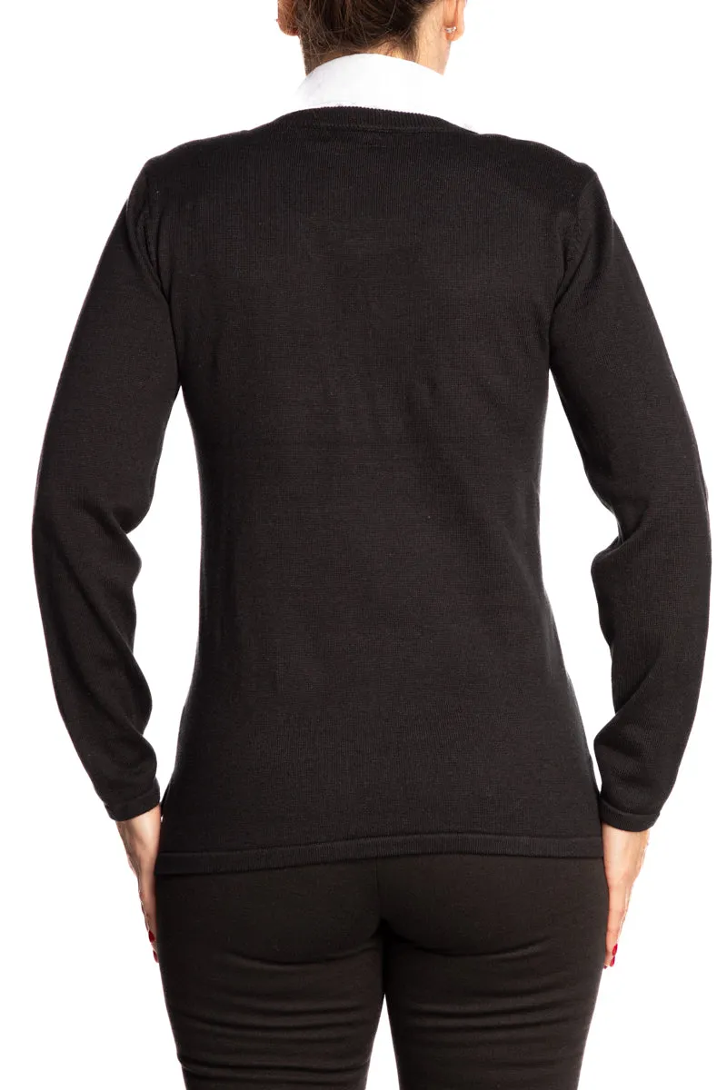 Women's Sweater Black with White Collar Touch of Glitter - Sizes up to XX Large