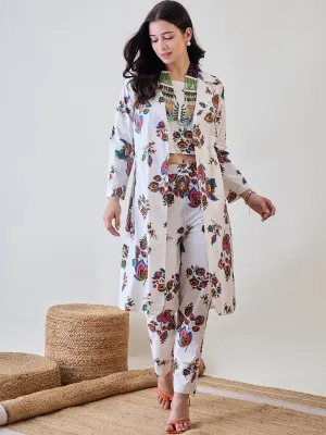 Women's White Cotton Printed Co-Ord Set - The Kaftan Company