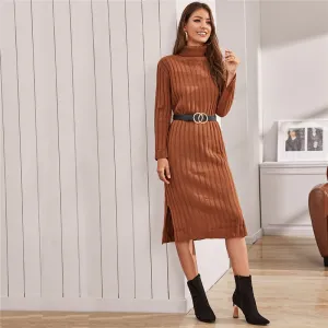 Women's Winter Casual Ribbed Midi Dress