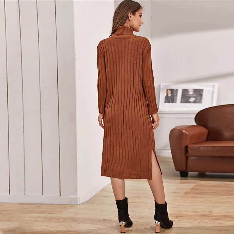 Women's Winter Casual Ribbed Midi Dress