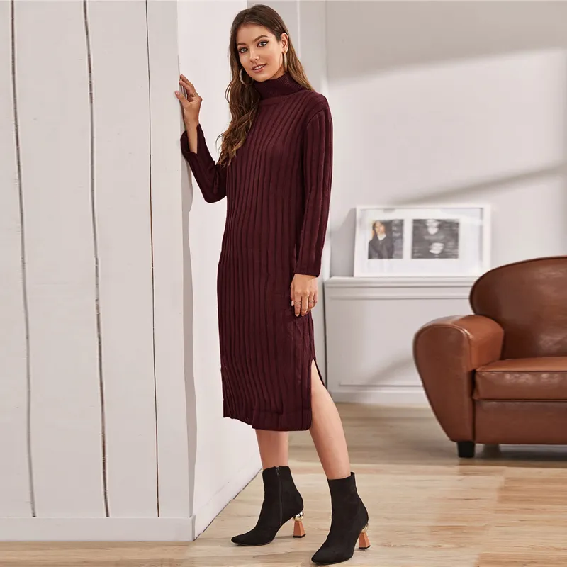 Women's Winter Casual Ribbed Midi Dress