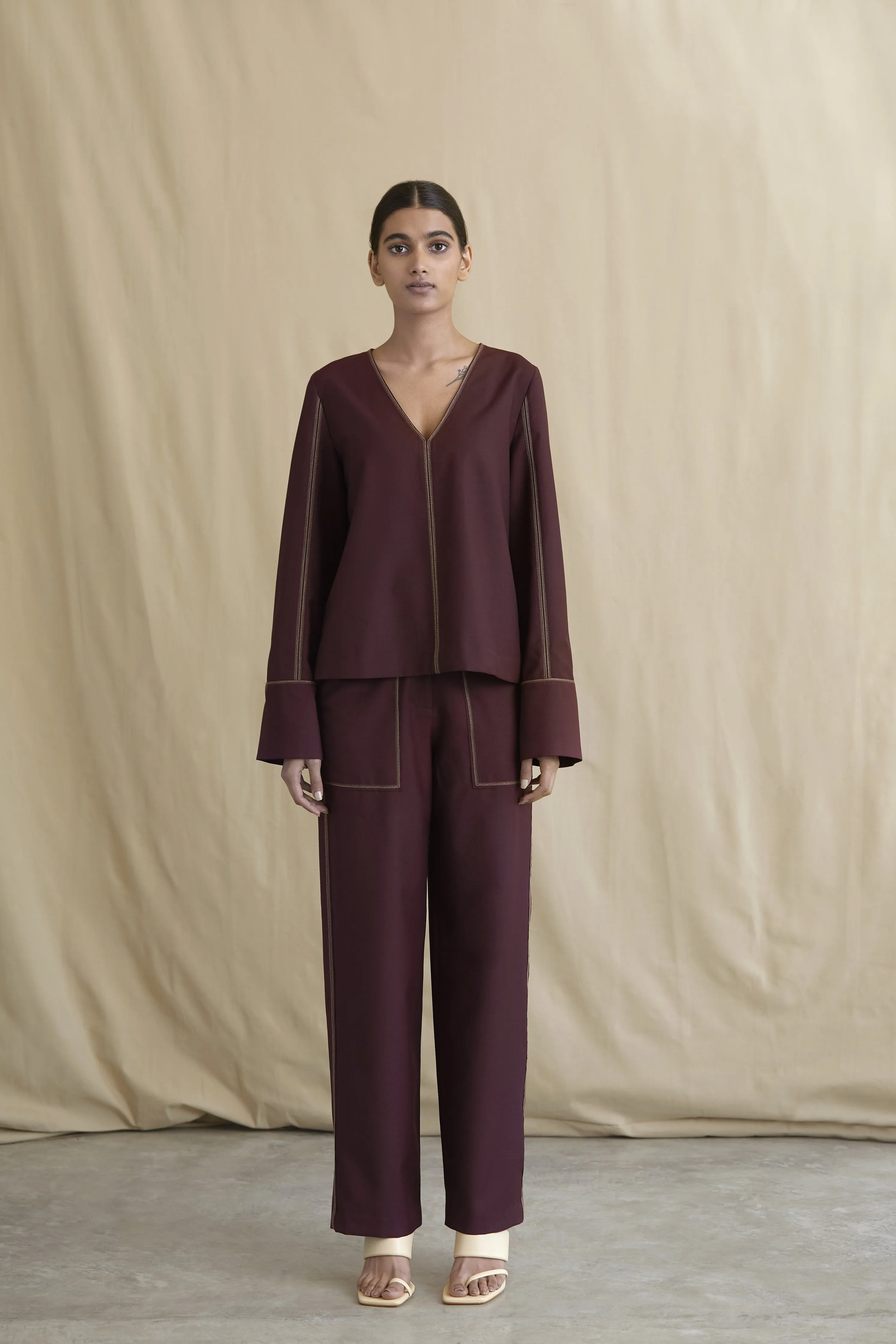 Wool Tailored V-neck Top