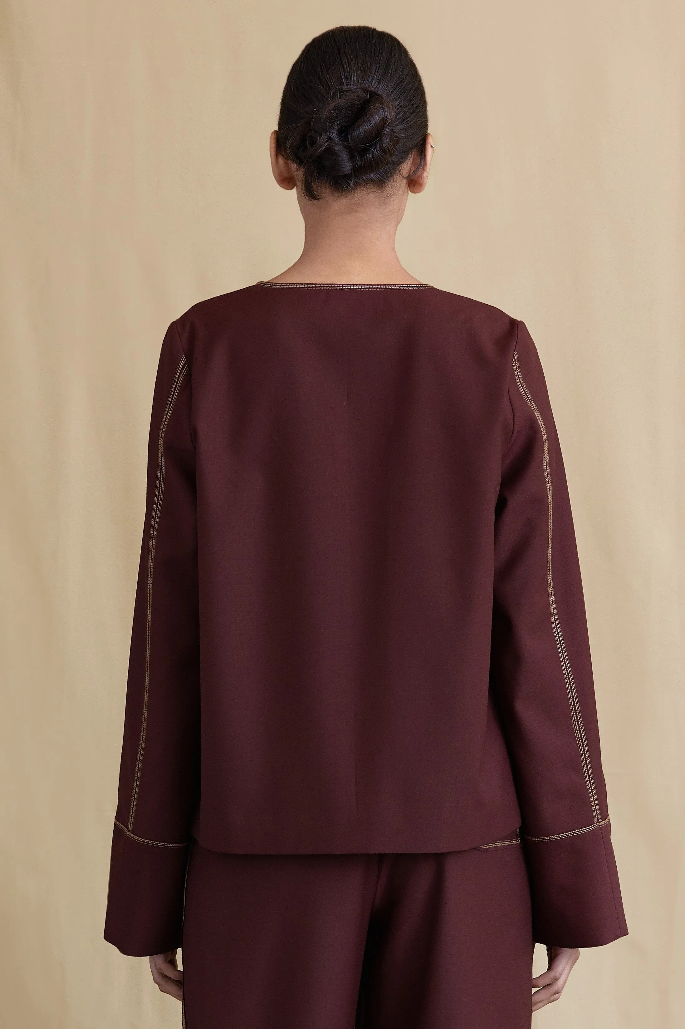 Wool Tailored V-neck Top