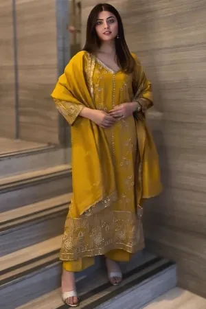 Yellow Color Haldi Ceremony Dress For Bride Sister