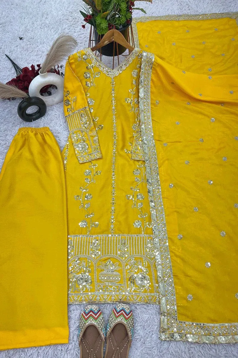 Yellow Color Haldi Ceremony Dress For Bride Sister