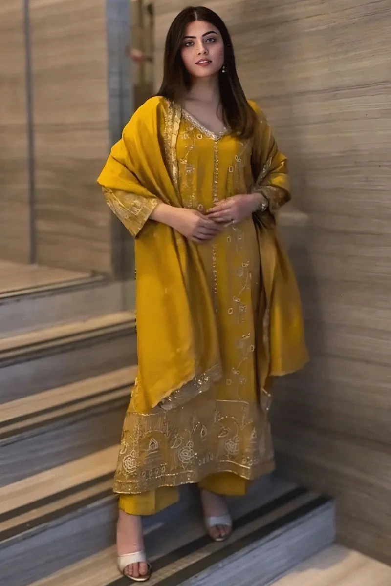 Yellow Color Haldi Ceremony Dress For Bride Sister