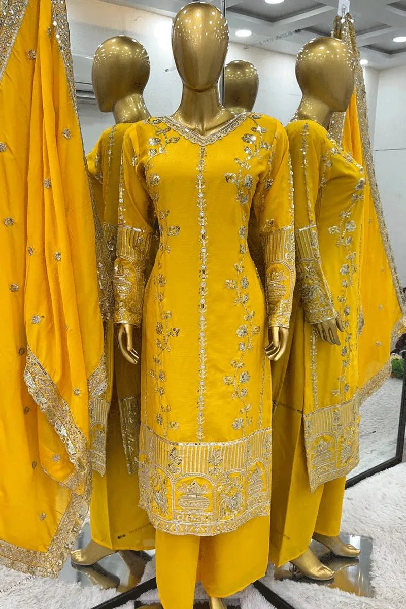 Yellow Color Haldi Ceremony Dress For Bride Sister