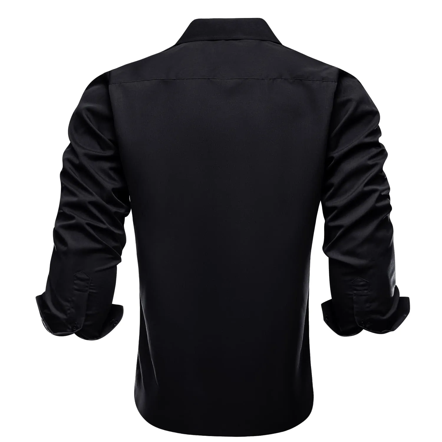 YourTies Black Solid Long Sleeve Shirt with Navy Blue Striped Silk Tie for Men
