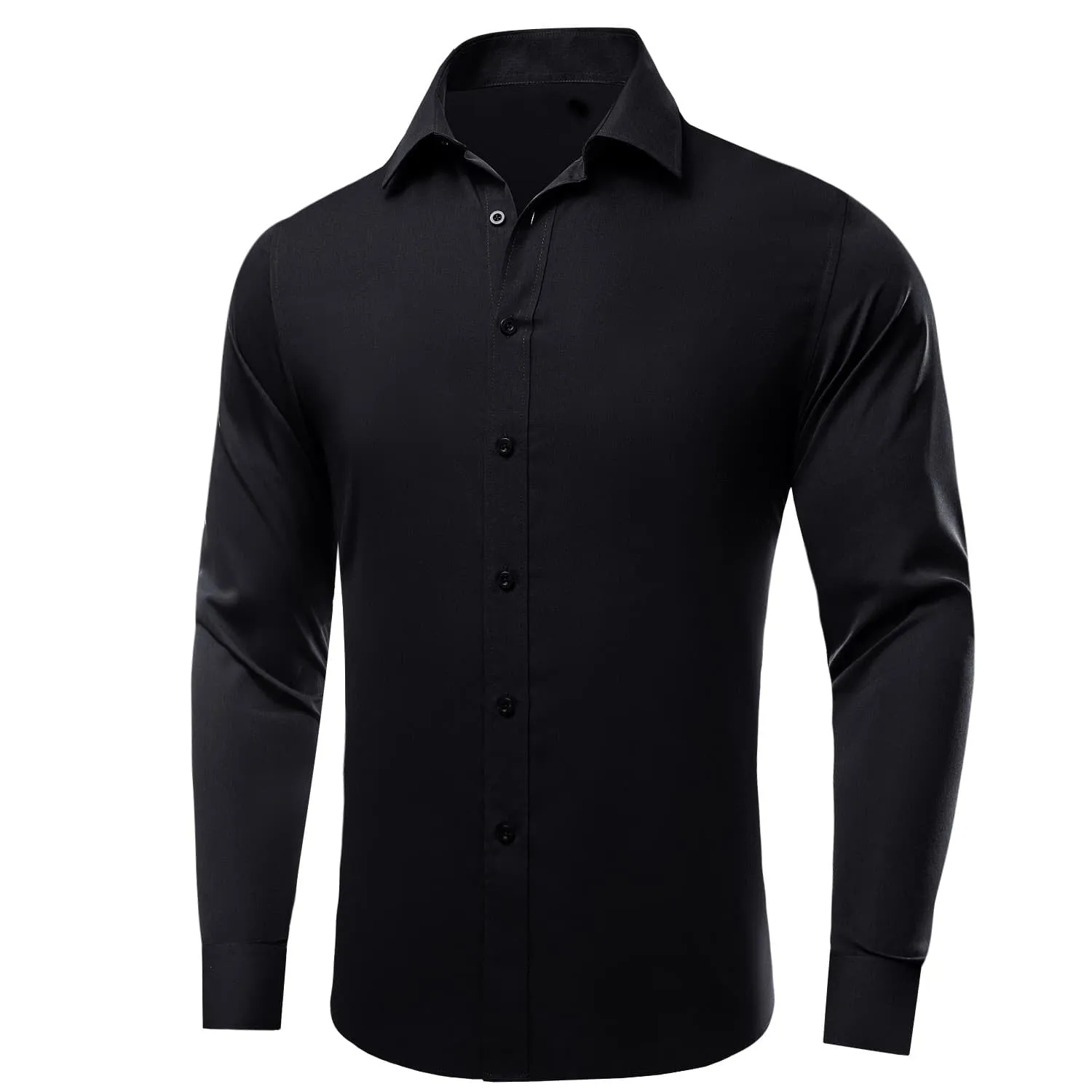 YourTies Black Solid Long Sleeve Shirt with Navy Blue Striped Silk Tie for Men