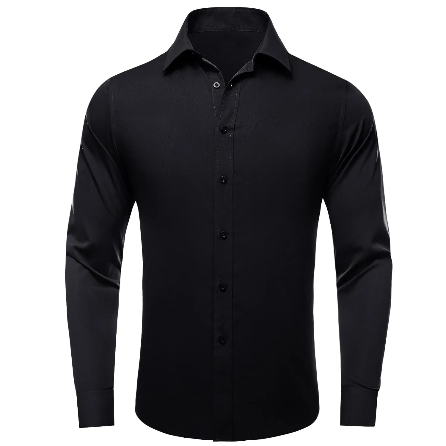 YourTies Black Solid Long Sleeve Shirt with Navy Blue Striped Silk Tie for Men