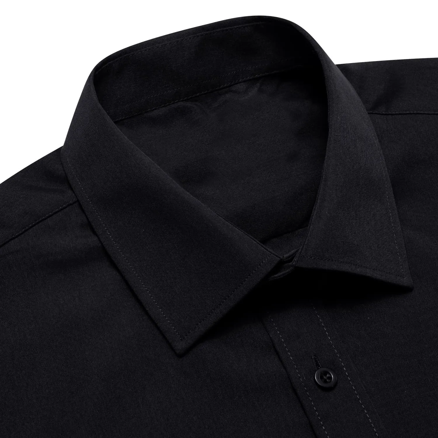 YourTies Black Solid Long Sleeve Shirt with Navy Blue Striped Silk Tie for Men